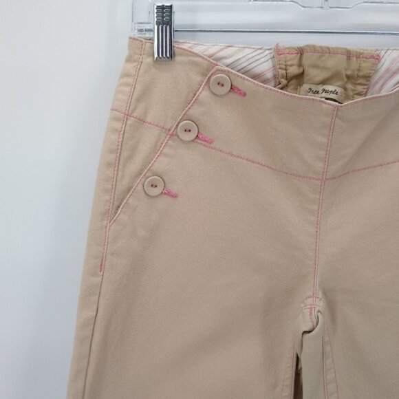 FREE PEOPLE Wide Leg Lace Up Cropped Khaki 0 - Picture 2 of 6